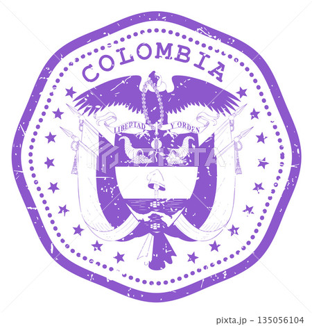 Colombia stamp with state seal or coat of arms, travel stamp, shabby postmark of Colombia, vector Colombia stamp with state seal or coat of arms, travel stamp, shabby postmark of Colombia, vector 135056104