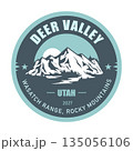 Deer Valley ski resort, Utah, Wasatch Range Mountains USA, emblem with snow-covered mountains, vector 135056106
