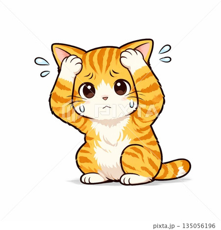 頭を抱えるトラ猫　Generative AI 135056196