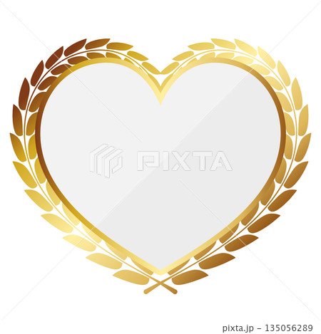 ハート型の月桂冠エンブレム　ホワイト＆ゴールド 135056289