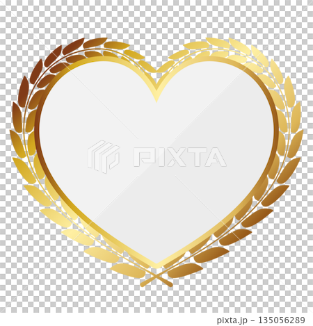 Heart-shaped laurel wreath emblem in white and gold 135056289