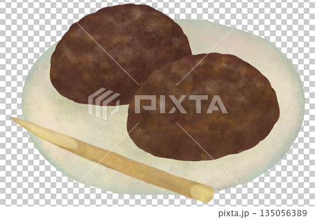 Illustration of rice balls served on a plate Illustration of rice balls served on a plate 135056389