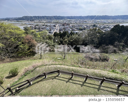 春の田園風景と町並み | 展望台からの日本の田舎景色 135056657