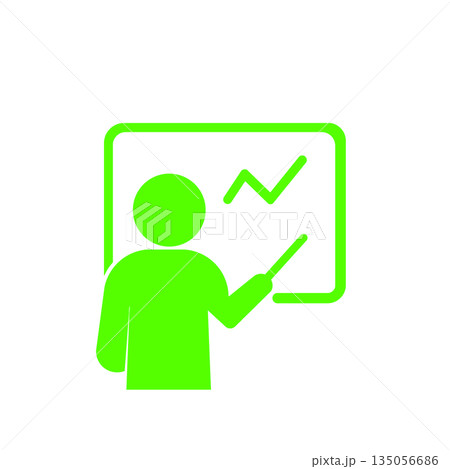 ビジネスプレゼンテーションを行うシンプルなアイコン(緑) 135056686