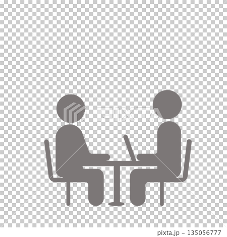 テーブルを挟んで話し合う二人のシンプルアイコン(グレー) 135056777