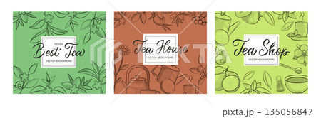 Tea Backgrounds and Decorative Borders with...のイラスト素材 [135056847] - PIXTA