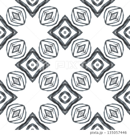 Textile ready good-looking print, swimwear fabric, wallpaper, wrapping. Black and white dazzling boho chic summer design. Watercolor medallion seamless border. Medallion seamless pattern. 135057446