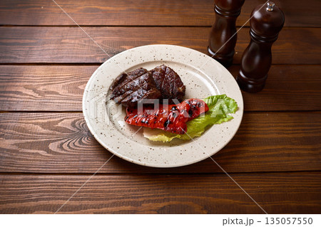 Grilled Beef Steak With Roasted Pepper Grilled Beef Steak With Roasted Pepper 135057550