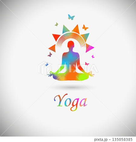 Logo yoga hand drawn colored. Not AI, Vector illustration Logo yoga hand drawn colored. Not AI, Vector illustration 135058385