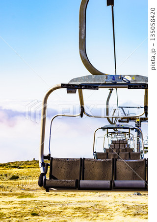 Chair lift in mountain, Serra da Estrela, Portugal 135058420