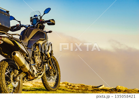 Motorcycle on mountain top 135058421