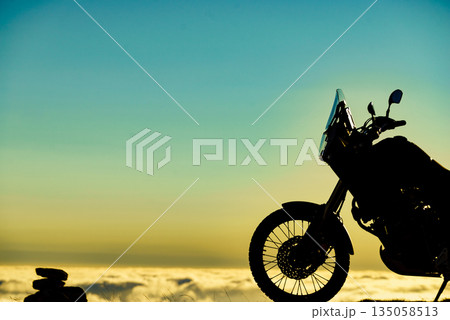 Motorcycle on mountain top Motorcycle on mountain top 135058513