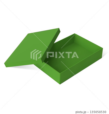 Green rectangular gift box, empty, with an open lid. Green rectangular gift box, empty, with an open lid. 135058530