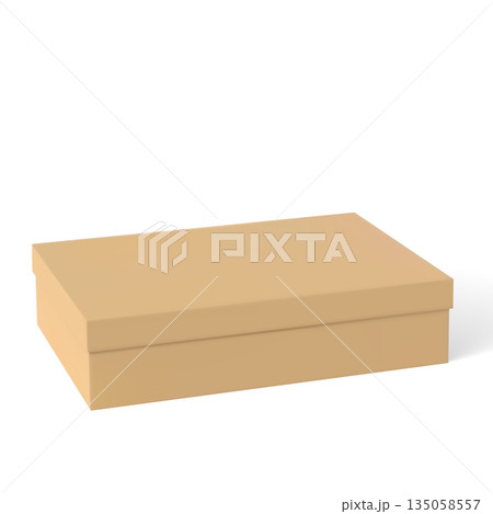 Gift cardboard box with close lid, 3D realistic brown carton box for present parcel, product delivery case vector mockup Gift cardboard box with close lid, 3D realistic brown carton box for present parcel, product delivery case vector mockup 135058557