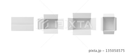 3D open cardboard empty box viewed from above, realistic white carton parcel, cargo delivery package mockup vector set 135058575