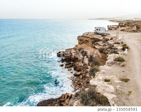 Camper car on coast, Murcia Spain Camper car on coast, Murcia Spain 135058591
