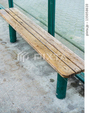 Bus station with wooden bench Bus station with wooden bench 135058610
