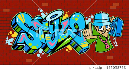 Cool Urban Abstract Graffiti Style Font Lettering And Hip Hop Character Vector Illustration Template 135058758