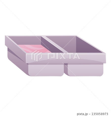 Rectangular handmade soap mold with an empty compartment and one filled with pink liquid. Rectangular handmade soap mold with an empty compartment and one filled with pink liquid. 135058973