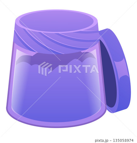An icon of a transparent purple jar with an open round lid containing powder or liquid. An icon of a transparent purple jar with an open round lid containing powder or liquid. 135058974