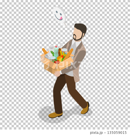 3D Isometric Flat  Illustration of Happy Shoppers. Item 2 135059015