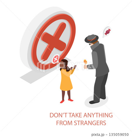 3D Isometric Flat  Illustration of Kidnapping Awareness For Children. Item 1 135059050
