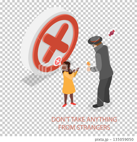 3D Isometric Flat  Illustration of Kidnapping Awareness For Children. Item 1 135059050