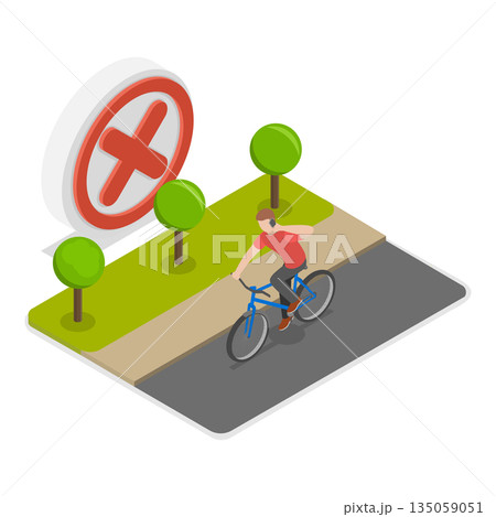3D Isometric Flat Illustration of Safe Bicycle Riding Rules. Item 1 3D Isometric Flat Illustration of Safe Bicycle Riding Rules. Item 1 135059051