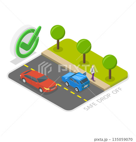 3D Isometric Flat  Illustration of Safe Car Driving Tips. Item 1 135059070