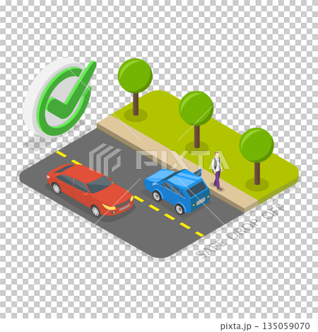 3D Isometric Flat  Illustration of Safe Car Driving Tips. Item 1 135059070