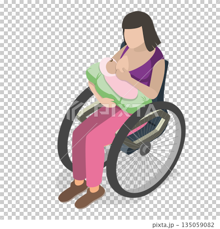 3D Isometric Flat  Illustration of Disabled Character and Household Chores. Item 2 135059082