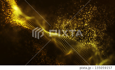 Luxury abstract golden particle waves with elegant glow and depth. Digital shimmering background with premium feel and smooth flowing structure. 135059157