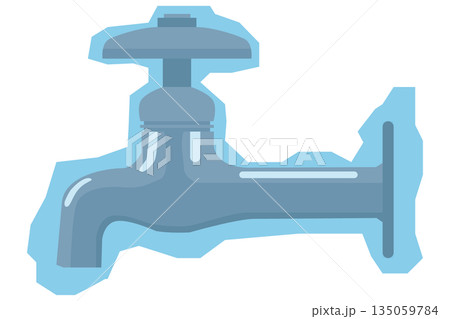 凍結した蛇口のイラスト｜冬の寒さと水道インフラを表す生活素材 135059784