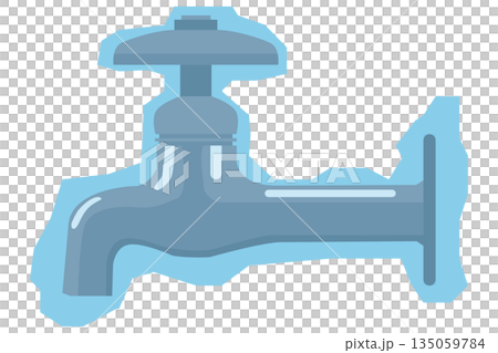 凍結した蛇口のイラスト｜冬の寒さと水道インフラを表す生活素材 135059784