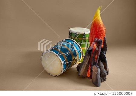 Dhol drums and bonfire celebrating lohri festival 135060007