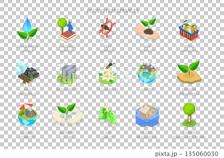 3D Isometric Flat  Illustration of Ecosystem Services , Labeled Educational Provisioning 135060030