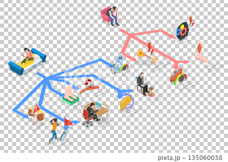 3D Isometric Flat  Illustration of Leg Cramps , Diagram Outlining Medical Causes And Divisions Of Leg Cramps Causing Acute Sharp Pain. 135060038