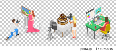 3D Isometric Flat  Illustration of Professional Photographer, Photo Editing Software 135060040