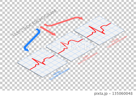 3D Isometric Flat  Illustration of Electrocardiogram, Diagnostics and Healthcare 135060048