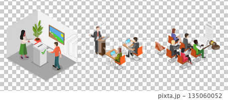 3D Isometric Flat  Illustration of Politician Making Speech, City Council 135060052