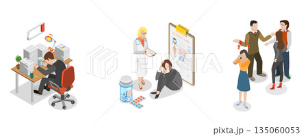 3D Isometric Flat  Illustration of Emergency Psychiatry, Psychological Problems 135060053