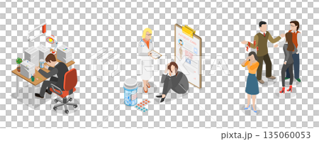 3D Isometric Flat  Illustration of Emergency Psychiatry, Psychological Problems 135060053