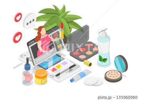 3D Isometric Flat Illustration of Makeup Vlog Channel, Beauty and Fashion 3D Isometric Flat Illustration of Makeup Vlog Channel, Beauty and Fashion 135060060