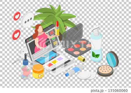 3D Isometric Flat Illustration of Makeup Vlog Channel, Beauty and Fashion 3D Isometric Flat Illustration of Makeup Vlog Channel, Beauty and Fashion 135060060