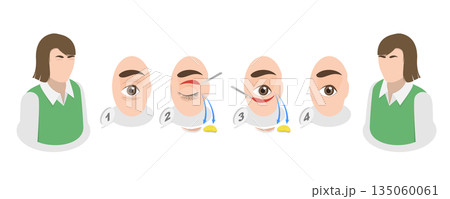 3D Isometric Flat  Illustration of Eyelid Surgery Procedure, Removing Excess Skin Treatment 135060061