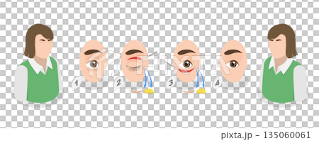 3D Isometric Flat  Illustration of Eyelid Surgery Procedure, Removing Excess Skin Treatment 135060061