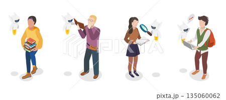 3D Isometric Flat  Illustration of Learning and AI Technologies, Artificial Intelligence in School Education 135060062
