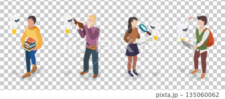3D Isometric Flat  Illustration of Learning and AI Technologies, Artificial Intelligence in School Education 135060062