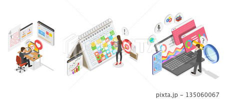 3D Isometric Flat Illustration of Social Media Marketing, Communication, Promotion Strategy 3D Isometric Flat Illustration of Social Media Marketing, Communication, Promotion Strategy 135060067