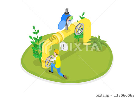 3D Isometric Flat  Illustration of Oil or Gas Pipeline Service, Pumping Station Transport Industry 135060068